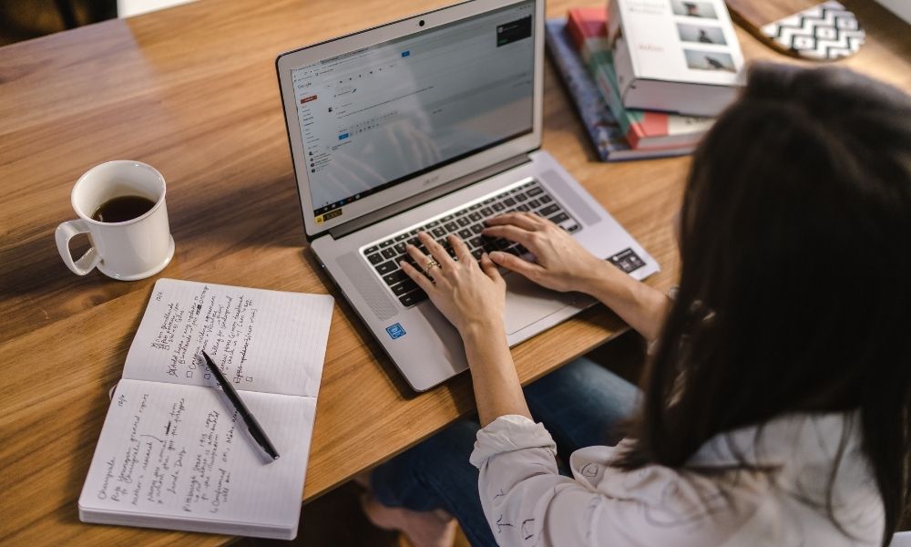 Woman working on a laptop